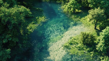 Poster - A natural landscape of a clean, untamed river running through the wilderness with room above for copy