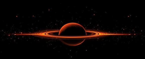 Wall Mural - glowing orange planet with rings in dark space.