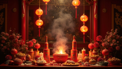 Wall Mural - Chinese New Year Celebration Table - Authentic Cultural Representat.