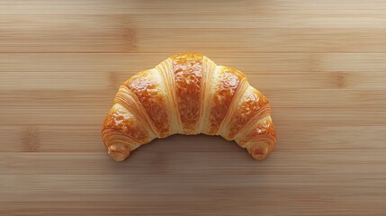 Aufkleber - A top-down view of a golden, flaky croissant on a wooden surface with ample room for copy above