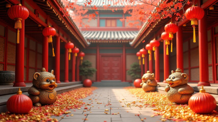 Wall Mural - Chinese New Year Temple Courtyard Decor - Asian Culture