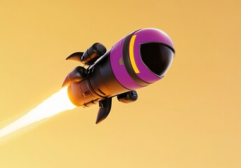 Wall Mural - purple rocket launching into a sunset.