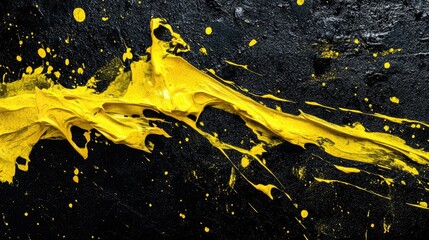 Poster - Vibrant Yellow Paint Splash on Dark Background Capturing the Essence of Artistry and Creativity with Dynamic Motion and Texture Ideal for Abstract Designs