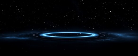 Wall Mural - glowing blue ring in dark space, cosmic background.