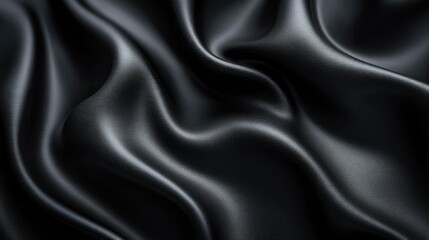 Poster - Luxurious Black Fabric with Soft Undulating Texture, Perfect for Elegant Fashion, Interior Design, and Artistic Backgrounds in High-Quality Stock Imagery