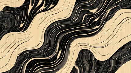Poster - Abstract Waves of Black and Beige Flowing Lines Creating a Dynamic Texture on a Light Background for Modern Art and Design Projects