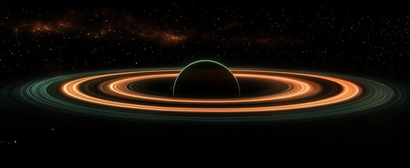 Wall Mural - planet with vibrant rings in dark space.