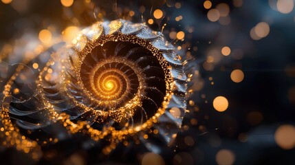 Poster - Mesmerizing Spiral Fractal Pattern in Vibrant Hues of Gold and Blue