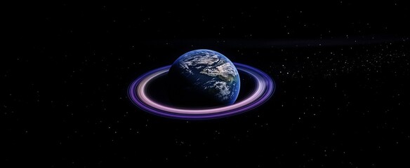 Wall Mural - earth-like planet with a vibrant purple ring system, set against a backdrop of distant stars in the 
