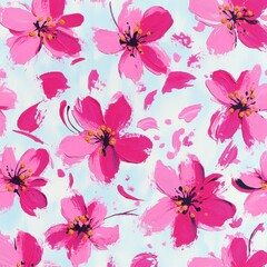 Poster - Bold Pink Floral Pattern on White Background Impressionist Style