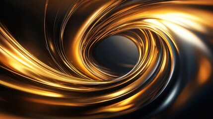 Poster - Mesmerizing Abstract Metallic Swirl with Glowing Golden Fluid Motion and Smooth Elegant Flow