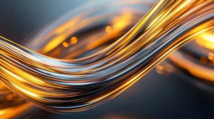 Poster - Glowing Golden Metallic Liquid Waves Flowing in Mesmerizing Motion