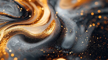 Poster - Mesmerizing Ethereal Fluid Abstract Patterns with Vibrant Glittering Particles Filling the Cosmic Dreamscape