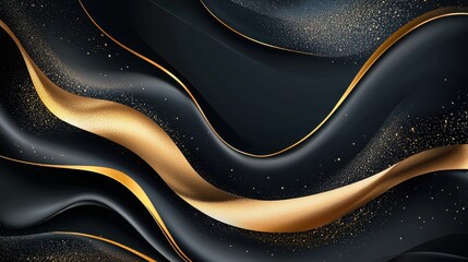 Poster - Mesmerizing Abstract Fluid Waves of Glimmering Golden Gradient on Dark Space Background