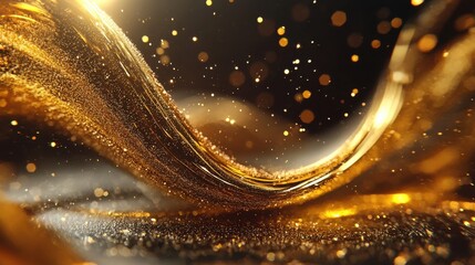 Poster - Mesmerizing golden waves of shimmering energy and dynamic motion against a glittering backdrop