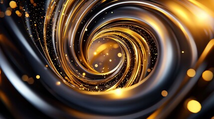 Poster - Mesmerizing Golden Spiral Vortex Swirl in Dynamic Abstract Digital Art Background