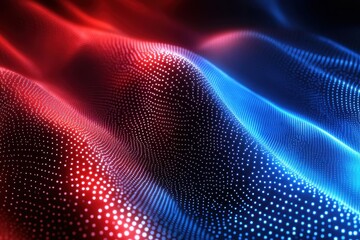 Poster - Abstract red and blue glowing particle wave. Ideal for tech, digital, or futuristic designs, presentations, and websites.
