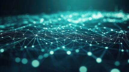 Poster - Abstract teal network nodes and lines. Illustrates connectivity, networking, or data flow concepts.