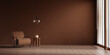 © Vanitjan - Living room interior in brown mocha mousse 2025 color with brown armchair and decor- 3D rendering