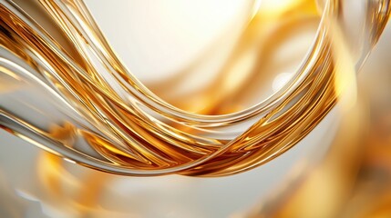 Poster - Glowing Golden Metallic Fluid Waves and Curves Abstract Background Design