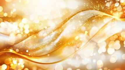 Poster - Mesmerizing Golden Glowing Waves of Light and Sparkles in Elegant Abstract Composition for Holiday and Festive Designs