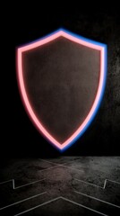 Poster - neon shield icon cyber security digital protection privacy technology abstract backgr