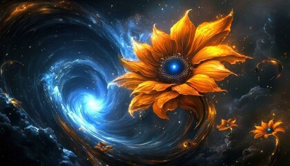 Wall Mural - An imaginative portrayal of a flower shaped by galactic phenomena.