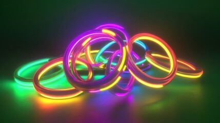 Poster - Abstract luminous rings with vibrant neon colors against a dark background