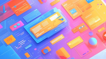 Fototapete - Colorful Data Interface, Web Design, Abstract Background, Digital Technology, Website