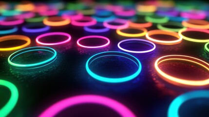 Poster - A mesmerizing array of glowing rings spread across a dark textured surface