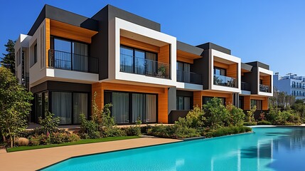 Poster - Contemporary Luxury Townhouse with Pool and Modern Architecture Design : Generative AI