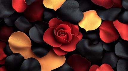 Poster - Stylized Red and Black Rose Petals with Golden Highlights in Artistic Floral Composition : Generative AI