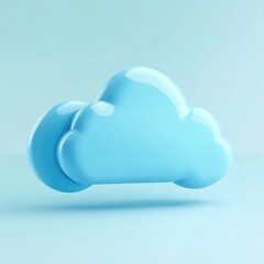 Poster - 3D blue icon of a cloud with data, on a light background. Cloud technology concept