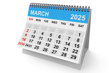 Poster - 2025 Year March Calendar. 3d Rendering