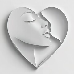 Poster - Heart-shaped paper art of a woman's face