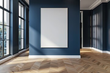 Poster - Empty room with large blank canvas and hardwood floors