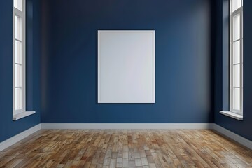 Poster - Empty room with blue walls and wood floor