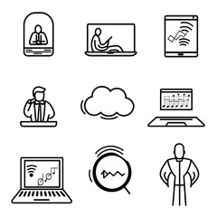 Fototapete - Collection of line icons for technology and communication.