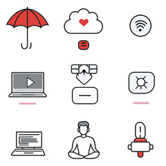 Fototapete - Collection of simple line icons, diverse themes