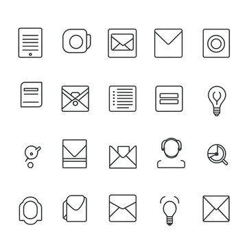 Collection of simple line icons for web and app design.