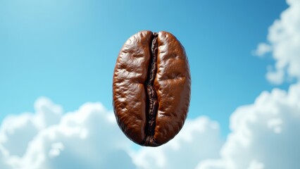 Wall Mural - A brown, oval-shaped coffee bean with a creased surface