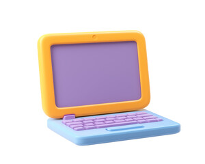 Fototapete - 3D render of a simple cartoon blue laptop with a yellow frame, isolated on transparent background