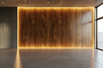 Poster - Modern room with illuminated wood wall