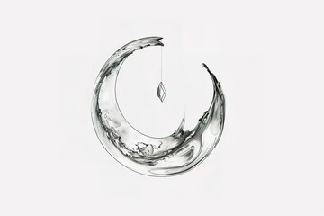 Poster - Abstract grayscale artwork: swirling crescent with pendant