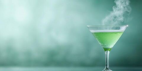 Poster - Hovering cocktail glass with glowing liquid and steam effects, sci-fi inspired drink presentation creates a futuristic ambiance.