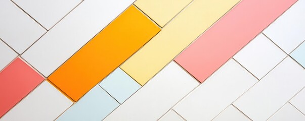 Poster - A row of geometric tiles, one tile missing and replaced by a vibrant, abstract piece, creating a striking contrast.