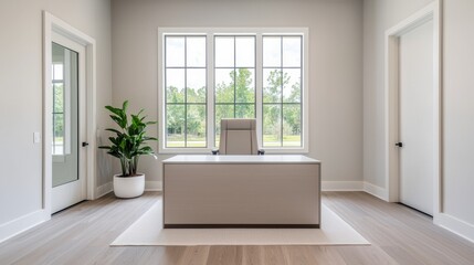 Aufkleber - Modern minimalist office promoting deep focus with natural light