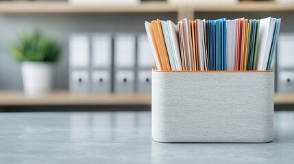 Poster - File organizer holding colorful documents on an office desk
