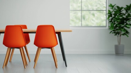 Poster - Empty meeting table with orange chairs in modern office