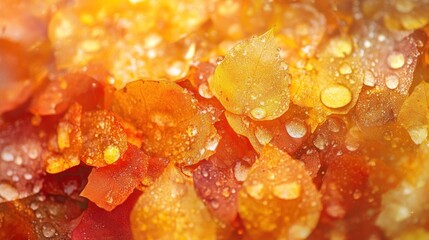 Wall Mural - Close-up of wet, orange, amber-like stones.